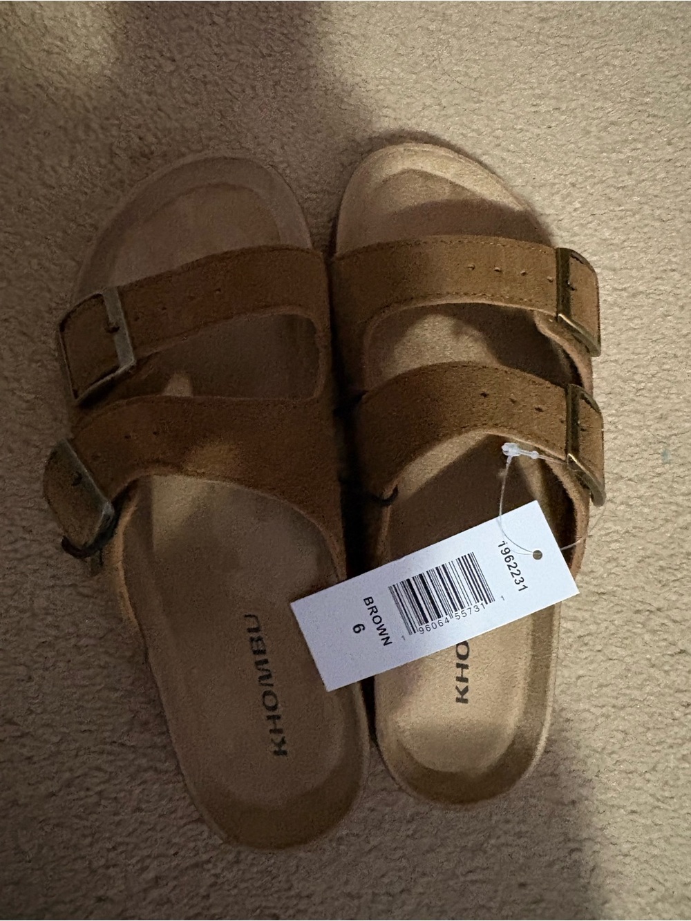 Khombu Women's Tan Brown Double-Buckle Slide Sandals - Size 6